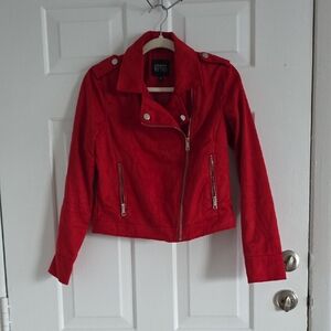 Red Suede Moto Jacket - Women's